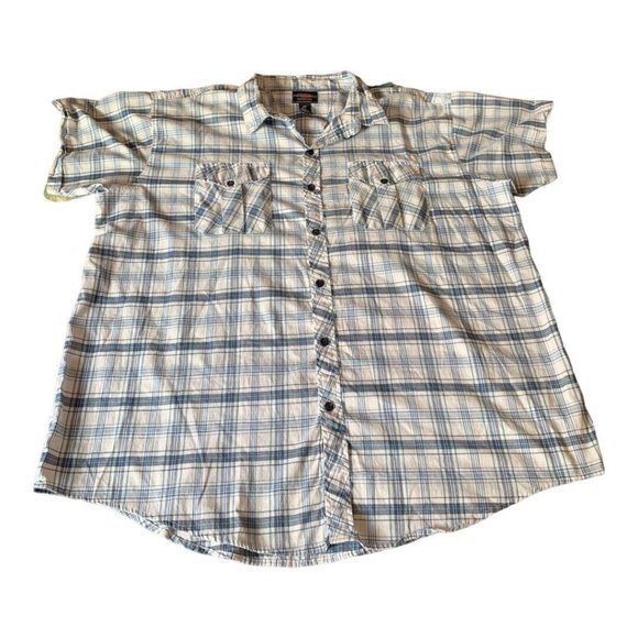 American Fusion Gear Mens Shirt 4XL Button Up Short Sleeve Blue White Plaid - Picture 1 of 10